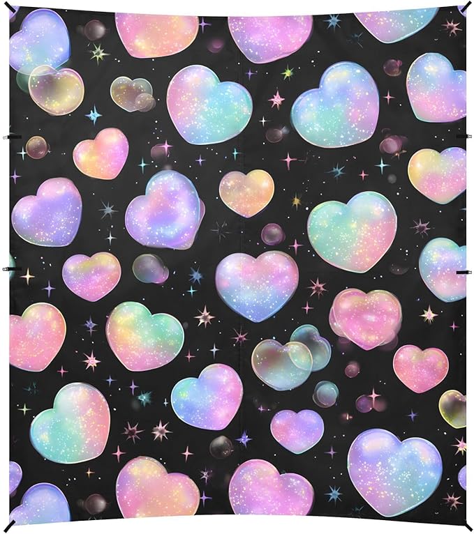 ALAZA Rainbow Heart Bubbles Beach Tent Sun Shelter UPF50+ Protection Beach Shade Canopy w/ 4 Sandbags for Outdoor Camping Fishing Backyard Fun Picnic 10x9 ft