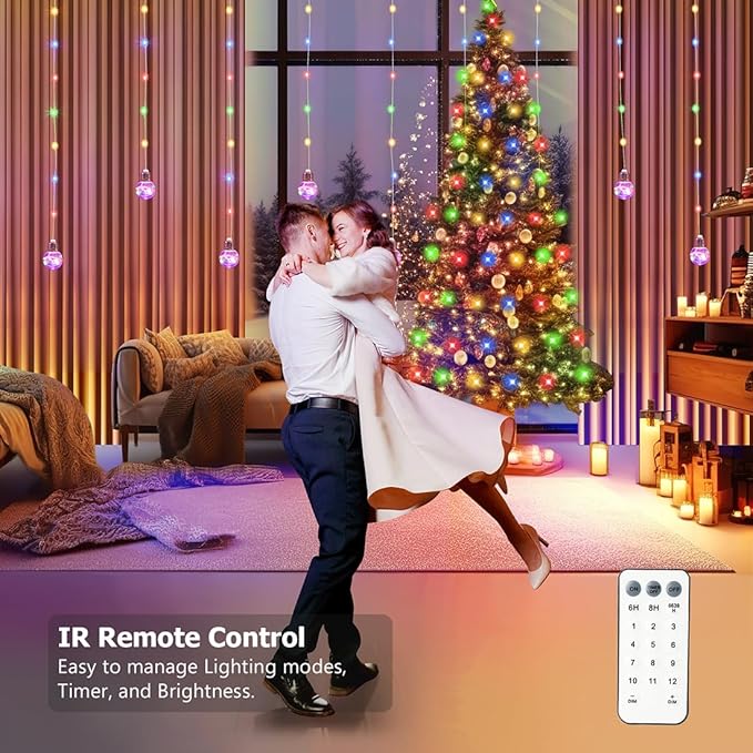 Wishing Ball Curtain Lights Battery Operated 10ft x 3.3ft Warm White &amp Multicolor Fairy String Lights Curtain Timer &amp IR Remote for Bedroom Backdrop Indoor Outdoor Christmas Party Decor