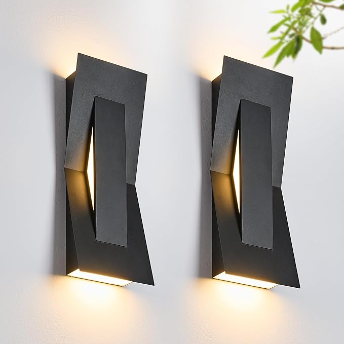 2 Pack LED Outdoor Wall Lights Dimmable 3000K 15 Modern Black Outdoor Wall Sconce ADA Compliant IP65 Waterproof Boat Design Exterior Wall Light for Entrance Hallway Garage Porch