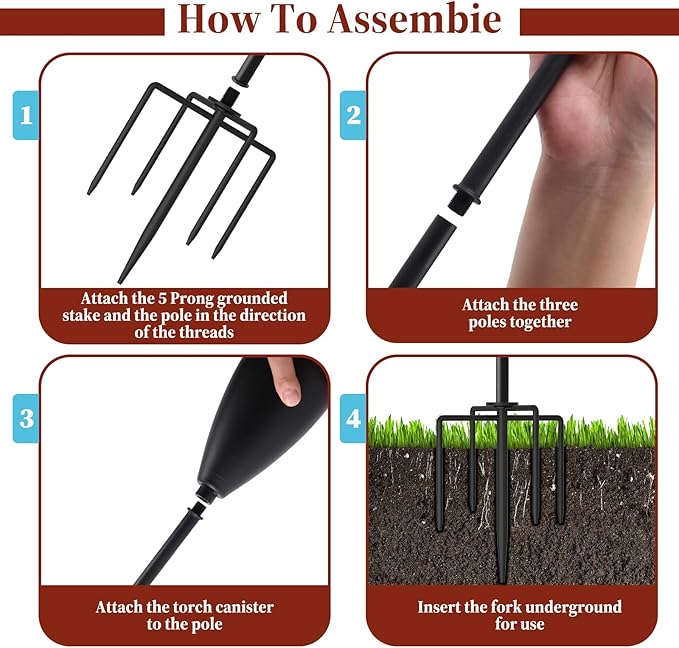Home Garden Torch Set of 4 Large Capacity 22oz Outdoor Metal Torch Garden Décor 61 in Upgraded Citronella Torches with 5-Prong Grounded Stake Torches for Party Patio Pathway