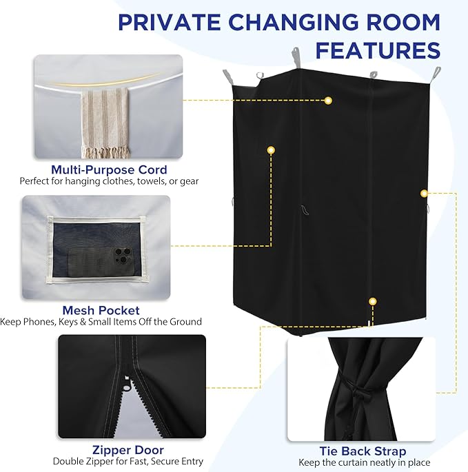 EAGLE PEAK Portable Privacy Tent Changing Room for Pop Up Canopy Fits Canopies with Cross Bars Outdoor Hanging Privacy Curtain 55.1 L x 55.1 W x 80.7 H Black