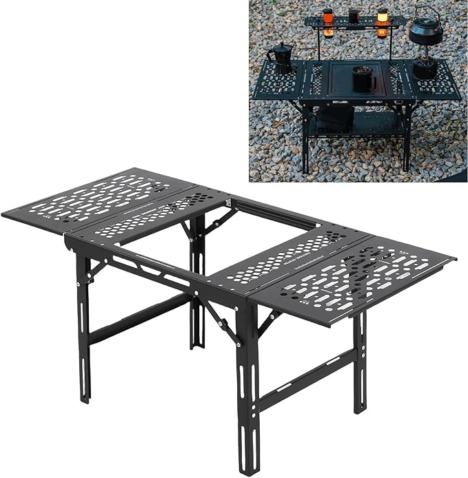 Keenso Camping Table IGT Camping Table Aluminum Alloy Folding Modular Tables with Expansion System and Multi Purpose Side Extension Boards for Outdoor Picnic Car Trip
