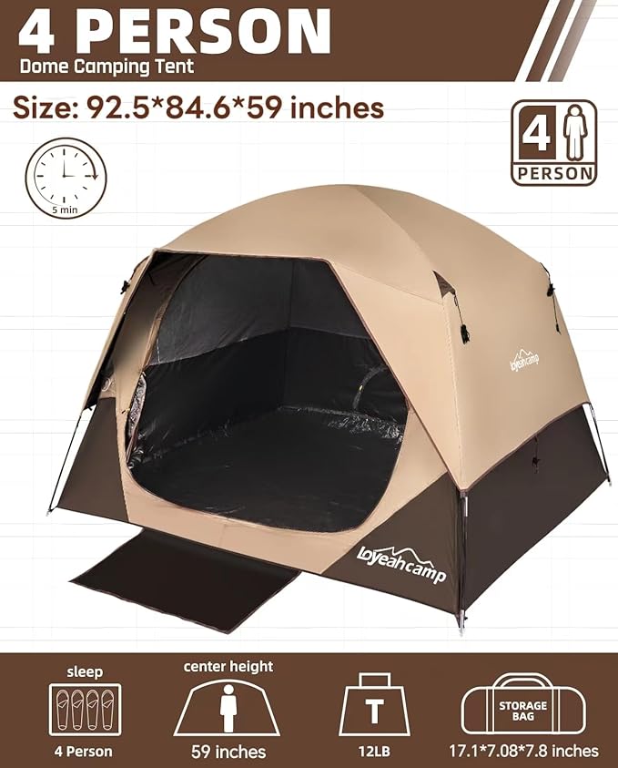 4/6 Person Blackout Camping Tent Easy Setup Waterproof Family Dome Tent for Camping with Rainfly Portable Double Layer Large Family Tent for Outdoor Camping&ampHiking