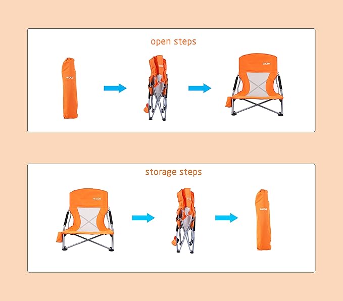 Beach Chair Low Beach Chairs with Umbrella Compack Portable Folding Festival Chairs Chairs with Shade for Adult with Cup Holder Carry Bag Heavy Duty for Outdoors BBQ (1-Pack Orange)