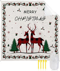 Beach Blanket Waterproof Sandproof Merry Christmas Plaid Reindeer Quick Drying Beach Mat with 4 Stakes Tree Holly Snowflake on Flax Lightweight Picnic Blanket for Travel Camping Outdoor 108x84