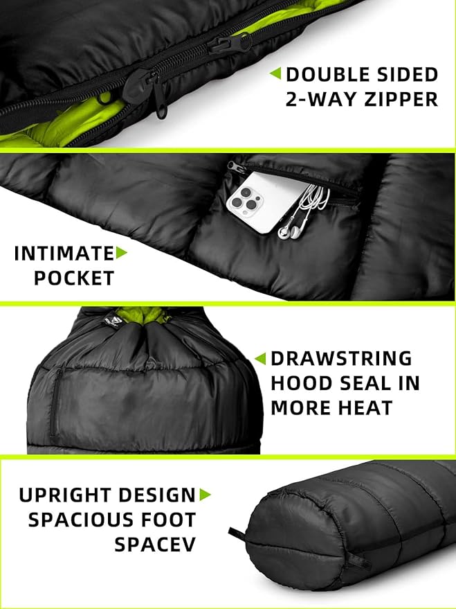 Bessport Mummy Sleeping Bag | 15-45 ℉ Extreme 3-4 Season Sleeping Bag for Adults Cold Weather– Warm and Washable for Hiking Traveling &amp Outdoor Activities