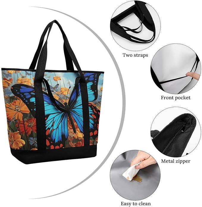 Insulated Shopping BagLarge Reusable Cooler Bags Big Butterfly Printed Foldable Shopping BagTravel Waterproof Shoulder Bag