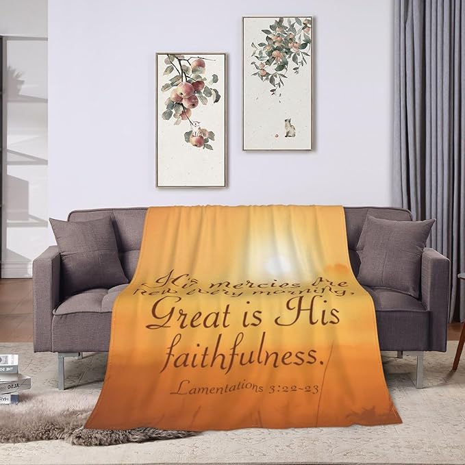 80X60 Lamentations 3 22 His Mercies are New Bible Verse Lightweight Flannel Blanket - Soft and Breathable Polyester Suitable for Travel Camping and Home Decoration