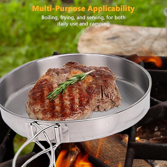 8PCS Stainless Steel Camping Cooking Set Cookware Mess Kit Cook Pots and Pan Set with Plates Cups Lightweight Camping Cookware for Hiking Backpacking Outdoor Cooking and Picnic