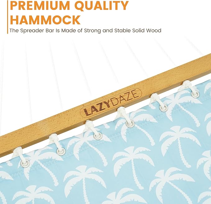 Lazy Daze Hammocks 12FT Quilted Fabric Hammock with Soft Pillow Double 2 Person Tree Hammock with Spreader Bar for Outside Patio Poolside Backyard Beach 450 lbs Capacity Coastal Floral