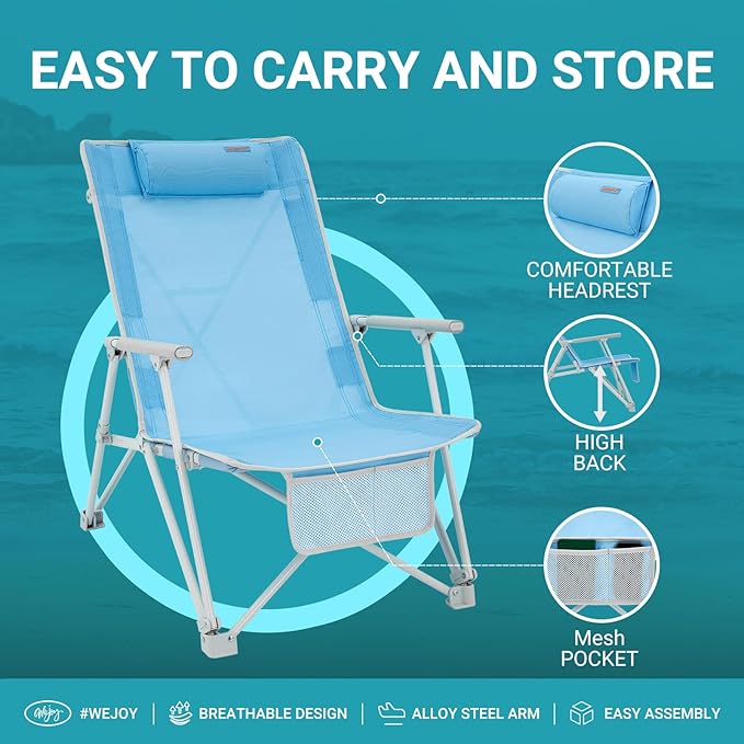 #WEJOY Oversized Heavy Duty Beach ChairFolding High Back Portable Camping Lawn Chairs for Adults with ArmrestHeadrestPocket for Outdoor Camp Festival Sand Concert Travel Picnic BBQ Sport265 LBS