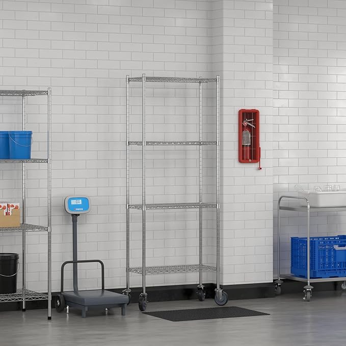 Commercial NSF Listed Chrome Mobile Wire Shelving Kit 14 x 30 x 80 with 4 Shelves Perfect for Warehouse Walk-in Refrigerator Freezer Grocery Store Restaurant Dishroom