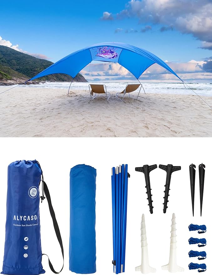 Beach Wind-Powered Shade Canopy Portable Sun Shelter Tent UPF 50+ UV Protection Lightweight Easy Set Up 150 Sq. Ft. of Shade for 3-6 People Burnt Coral