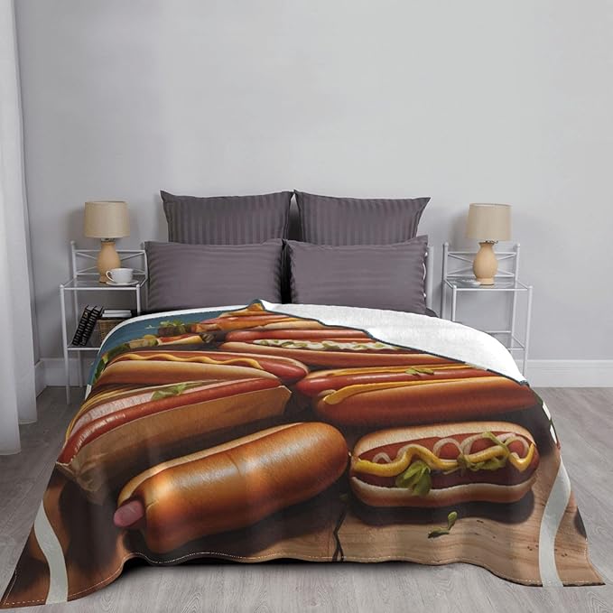 Fresh hot Dogs 50x40 Printed Soft Fleece Blanket for Sofa Bed and Camping - Cozy Blanket for Travel Picnics Nighttime Use