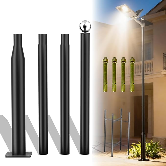 13FT Split Design Street Light Pole Heavy-Duty Steel Outdoor Lamp Post with Sleeve Connection &amp Rebar Cage - Adjustable Rust-Resistant for Driveway Parking Lot Garden Pathway