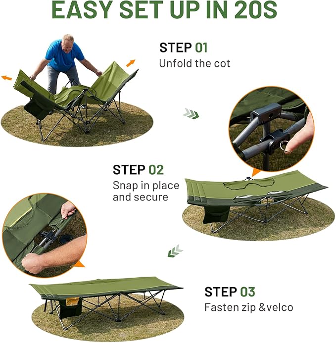 Timber Ridge 31.8 W Extra Wide Heavy Duty Camping Cot for Adult Easy Set Up Oversized Sleeping Cot with Carry Bag for Camping Travel and Outdoors Support up to 450lbs Green