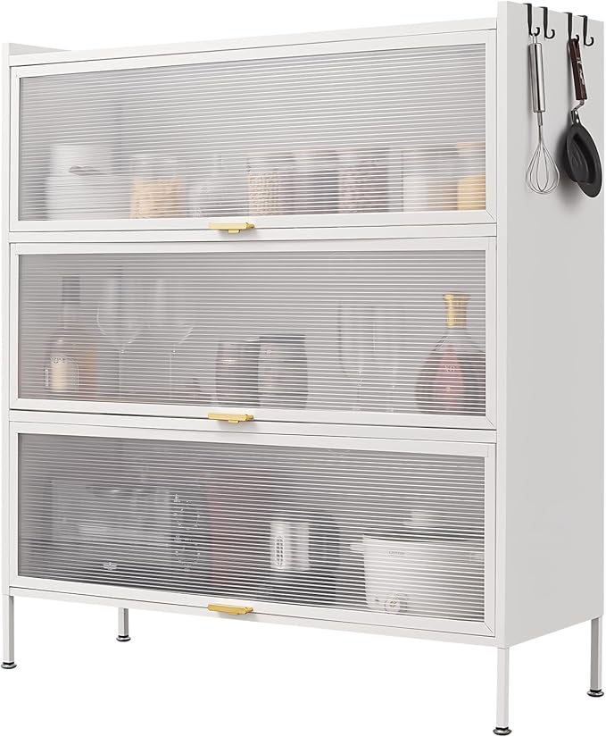 3 Tier Pantry Storage Cabinet Baker Racks for Kitchen Microwave Rack Kitchen Pantry Storage Cabinet Sideboard White