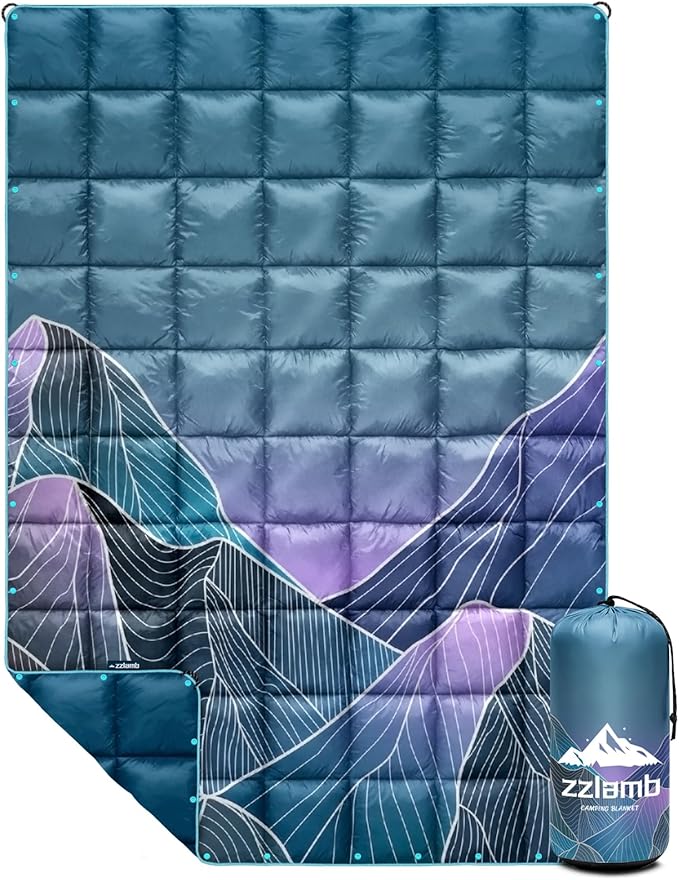 zzlamb Camping Blanket for Cold WeatherOutdoor Puffy Blanket Portable Down AlternativeWindproof Warm Cloak with SnapsCozy Quilt Backpacking Picnic RV Travel Plane Car Hammock Beach Climbing