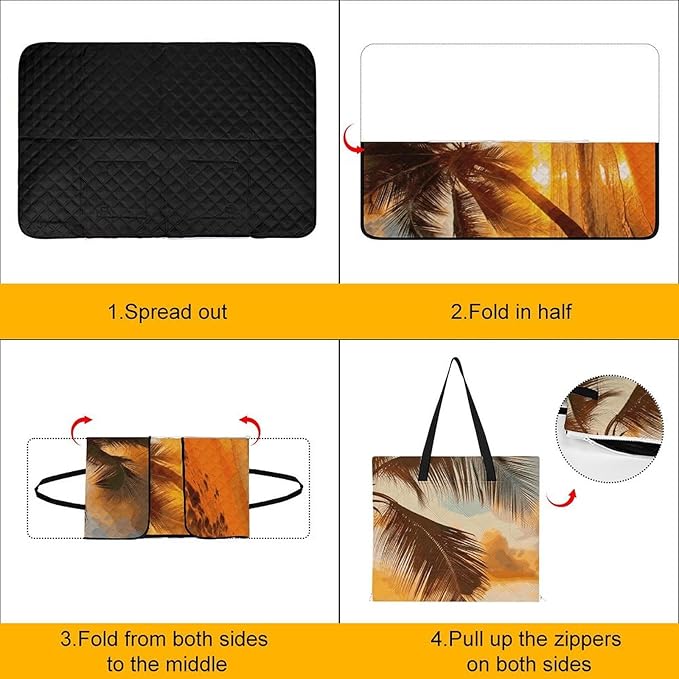 Zipper Tropical Beach Palm Tree Sunset Style Picnic Mat Suitable for Travel Camping Park Or Home Use