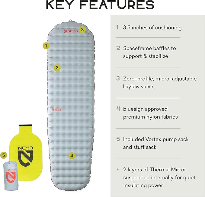 Nemo Equipment Tensor All-Season Ultralight Insulated Sleeping Pad - Regular Mummy (72 x 20) - Blade/Spicy Orange