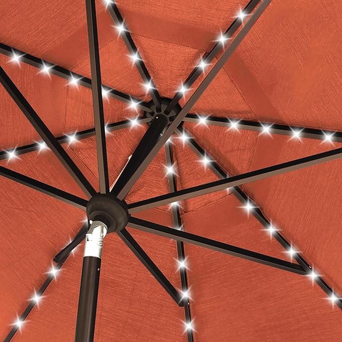 EliteShade USA 10-Year-Non-Fading 10Ft Market Umbrella with 80 LED Lights Patio Umbrella Outdoor Table Umbrella with Ventilation（Rust）