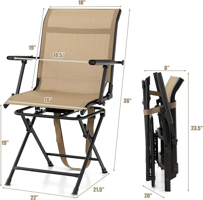 GYMAX Hunting Chair 360 Degree Swivel Hunting Blind Chair with Carry Handle 330 lbs Capacity Comfortable Waterproof Portable and Silent Folding Dove Hunting Chair for Blinds