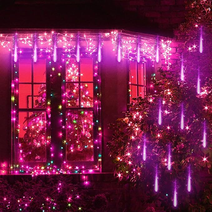 Kwaiffeo Halloween Lights 24 Tubes Meteor Shower Light(Equivalent to 3 Sets of 8-Tube) for Halloween Christmas Decorations Outdoor Purple Lights for Xmas Party Yard Tree Decor UL Plug