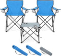 HaSteeL Folding Camping Chair Set of 3 Foldable Blue Camp Chairs &amp Grey Table Large Lawn Chair Portable for Adults Hiking Fishing Picnic Outdoor BBQ Travel Sports Cup Holders &amp Storage
