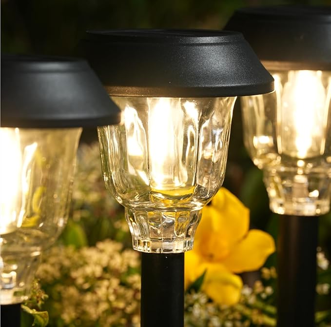 Solar Lights Outdoor Waterproof 6 Pack Metal Glass Solar Pathway Lights Outdoor Bright LED Outdoor Solar Lights for Yard Garden Path Walkway
