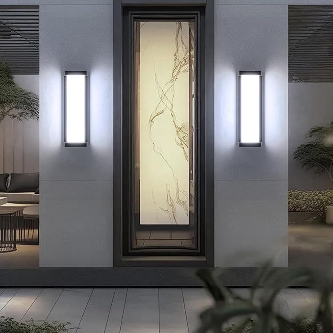 10%-100% Dimming LED Modern Outdoor Wall Light 2 Packs 16in 6000K Dimmable Porch &amp Patio Wall Light FixtureBlack Aluminum&ampDual PC Wall Lights for Garage Living Room Courtyard House(2Packs 60