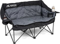 Double Camping Chair Oversized Padded Camping Chairs for Adults Folding Loveseat with Cup Holders and Side Pockets Heavy Duty Outdoor Lawn Chairs for CampingSports FishingBeachBlack