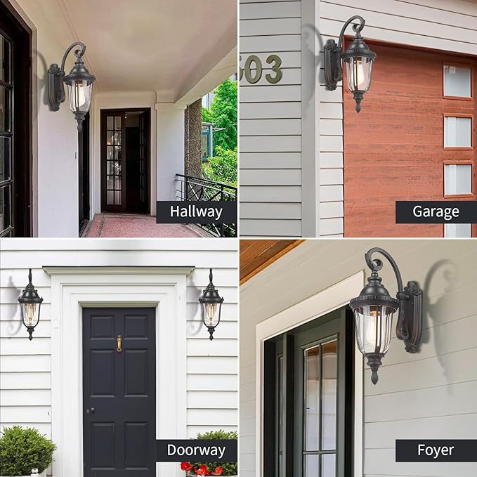 Outdoor Wall Light Fixture Black Porch Lights Outside Wall Mounted Lighting Clear Glass Shades Exterior Waterproof Lanterns Modern Outdoor Wall Sconces for Home Yard Patio