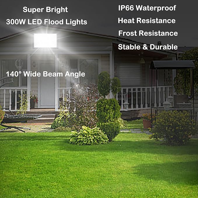 3 Pack 300W LED Flood Lights Outdoor 3CCT 3000K/4500K/6000K Color Selectable Floodlight Outside Light IP66 Waterproof Security Lamps for Yard Court Stadium