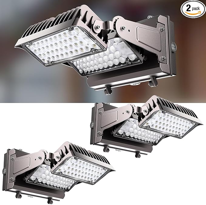 Lightdot 2Pack 250W LED Wall Pack Lights 360° Adjustable Panel with Dusk to Dawn Photocell 37500Lm 5000K IP65 Waterproof &amp Advanced Heat Dissipation Outdoor Security Lighting(Height:20~35ft)
