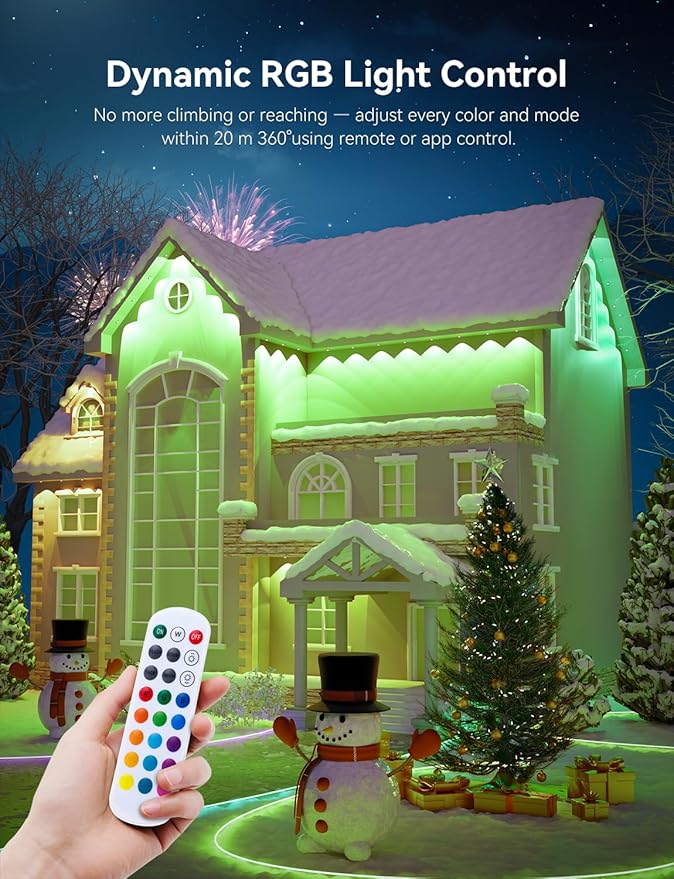 100FT Permanent Outdoor Lights for House Smart RGB LED Eaves Lighting with APP &amp Remote Control IP67 Waterproof Christmas Lights for Holidays Parties &amp Year-Round Décor