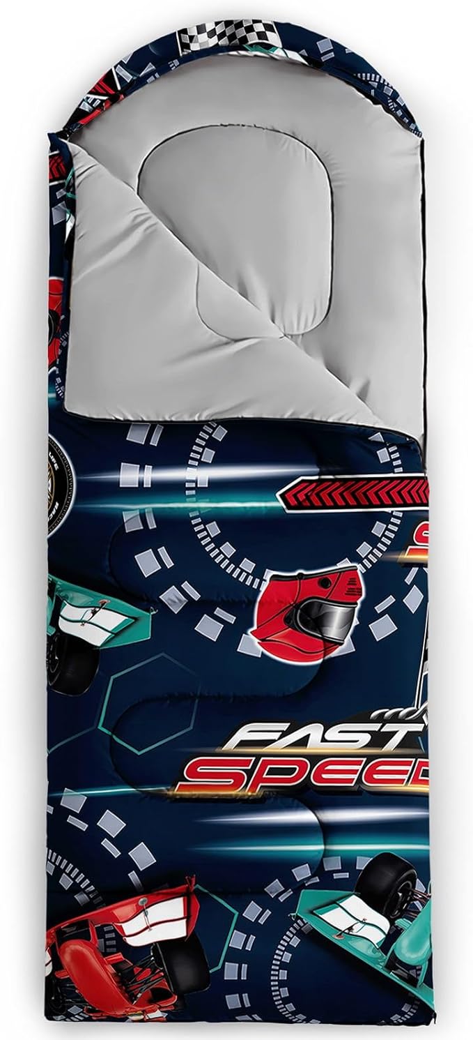 Kids Sleeping Bag for Boys GirlsCartoon Football Print-Lightweight Warm Portable Outdoor Indoor-Waterproof Cold Weather Resistant Sleeping Bag for Camping Hiking