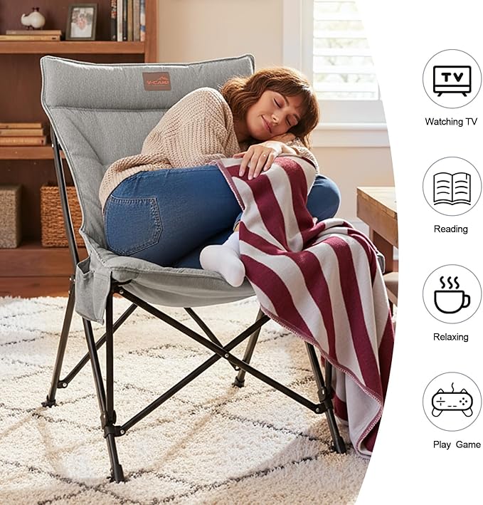 Saucer Chair for Adults Portable Folding Comfy Lounge Chair for Bedroom/Dorm/Reading/Living Room with Storage Bag