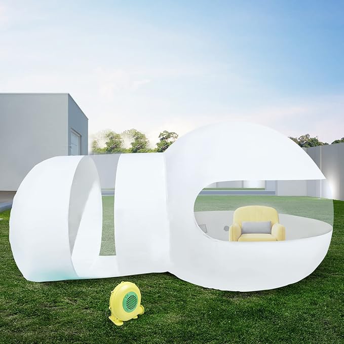 Bubble Tent Dome House Camping Tent 9.8ft 3-5 Person Garden Outdoor Clear Dome Igloo Tent with Air Blower Large Pop Up Screen House for Patios Clear+ White