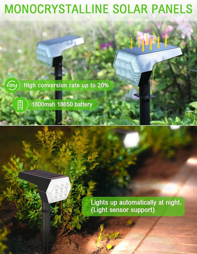Solar Spot Lights Outdoor IP65 Waterproof Landscape Lighting with 4 Bright Lighting Modes 108 LEDs Solar Lights Outdoor Perfect for Driveway Walkway Garden Pathway 6 Pcs