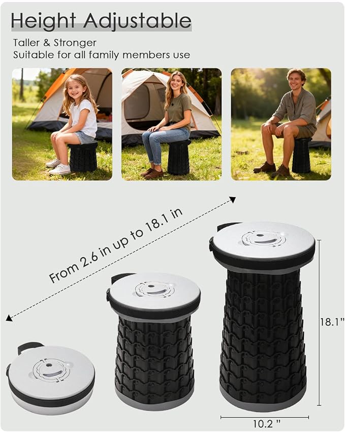 Upgraded Collapsible Stool 800 lbs Heavy Duty Capacity &amp Lightweight 2.6 lbs 18-Inch Portable Retractable Folding Stool for Adults Camping Fishing Hiking BBQ Travel Outdoor Events