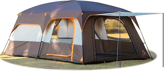 KTT Extra Large Tent 10-12-14 Person(B)Family Cabin Tents2 Rooms3 Doors and 3 Windows with MeshStraight WallWaterproofDouble LayerBig Tent for OutdoorPicnicCampingFamily Gathering