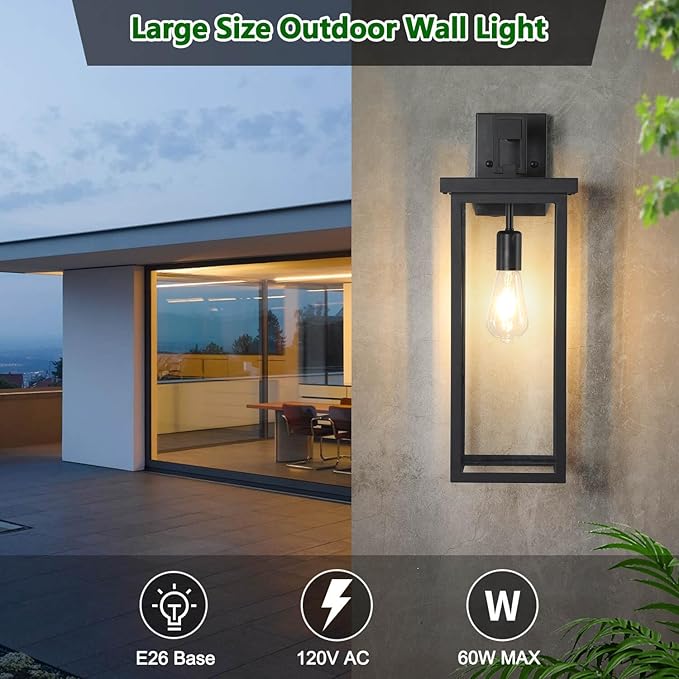 tewei Large Size Outdoor Wall Lantern Exterior Wall Light Fixture Matte Black Porch Light Waterproof Outdoor Lights for House with Clear Glass Shade E26 Base Wall Sconces for Garage (1 Pack)