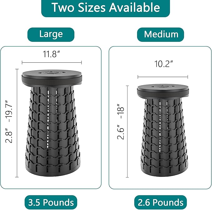 ALEVMOOM 2025 18 H Collapsible Stool with Cushion Capacity 800lbs Portable Stools for Adults Heavy Duty Adjustable Height Telescoping Folding Stool for Outdoor Camping Travel Hiking Fishing