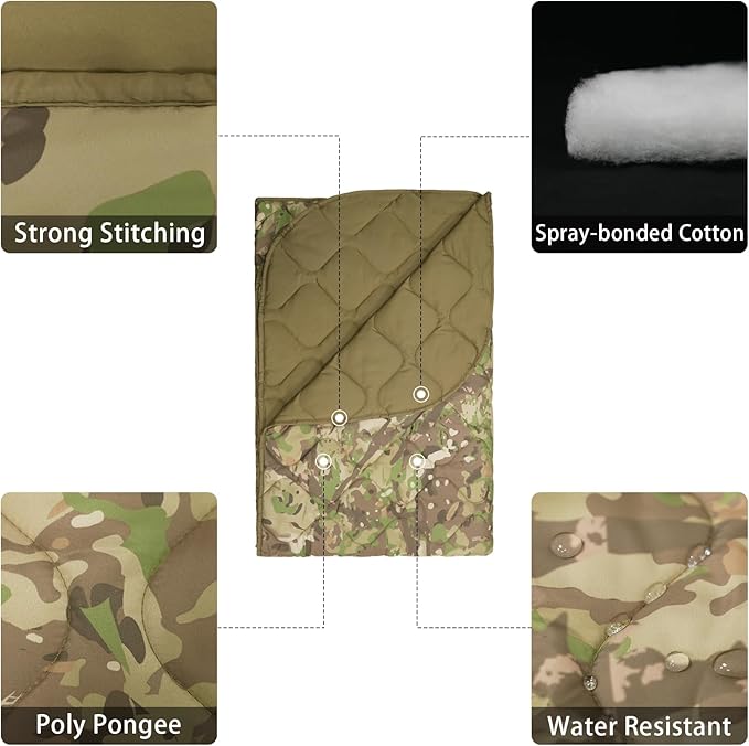 LOOGU Camo Blanket Waterproof Insulation Poncho Liner for Outdoor Camping Hiking Hunting Survival Backpacking Picnicking