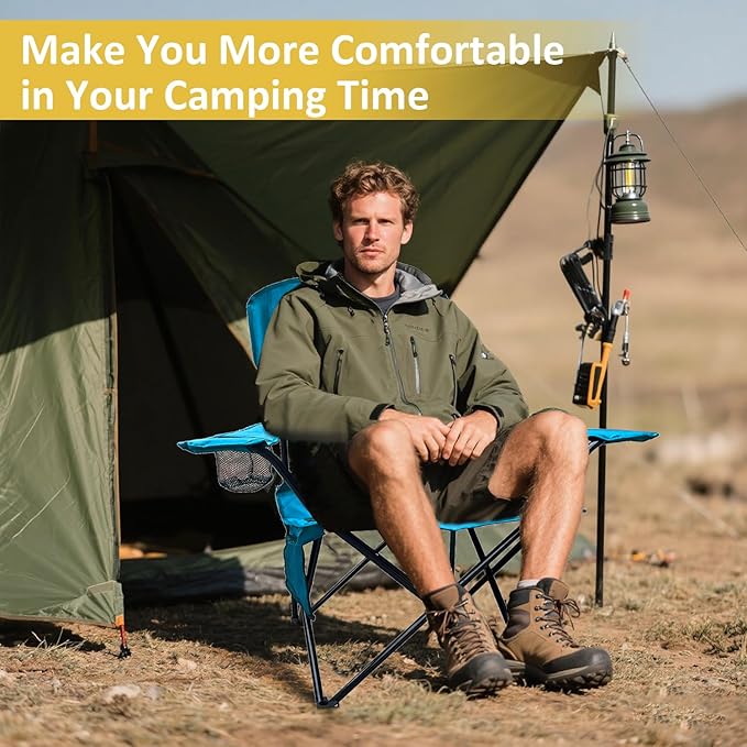 Camping Chair 2 Pack Portable Folding Chair with Cup Holder and Cooler Bag 285lbs Capacity Upgraded Foldable Chair for Outdoor Beach Fishing Backpacking Sky Blue