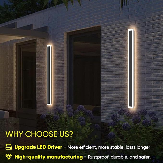 1-Pack 59inch Modern Outdoor Wall Lights LED Wall Light Outdoor Lights Fixture for Patio Wall Mount IP65 Waterproof Black Outside Lights for House Garage Porch (3000k)