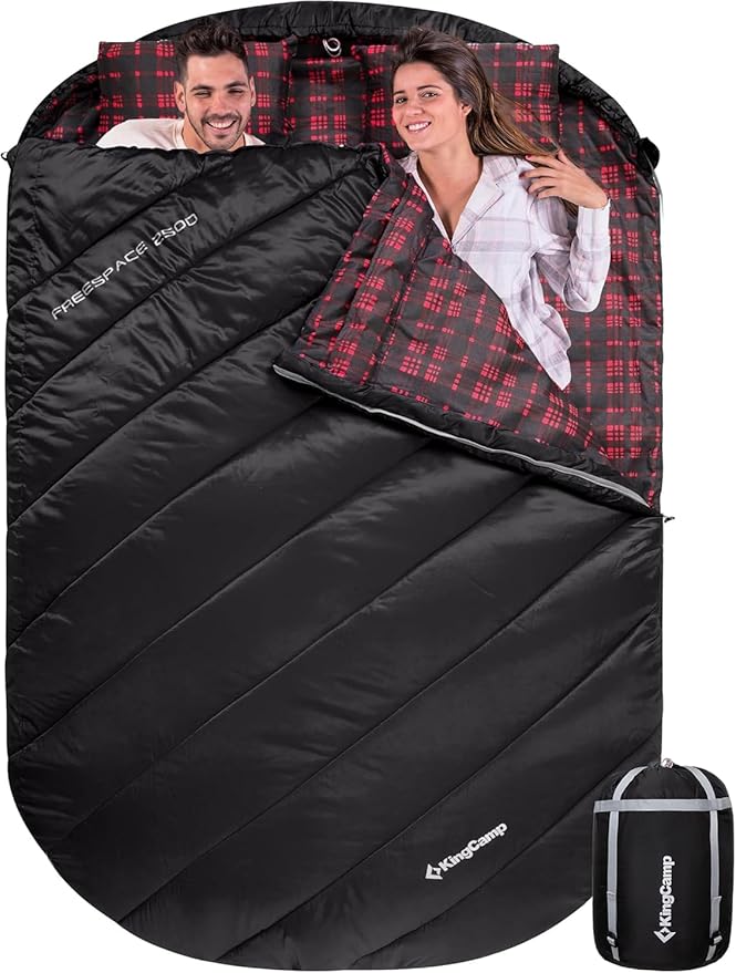 KingCamp Double Sleeping Bag for Adults Queen Size 2 Person XXL Flannel Sleeping Bag Waterproof Lightweight Flannel Quilt with 2 Pillows Perfect for Couples Family Camping Hiking
