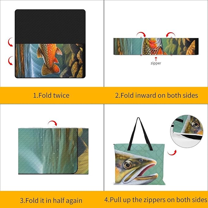 Brook Trout Fly Fishing_79629943 Print Zipper Style Picnic Mat Waterproof &amp Heat-Insulating Foldable Into A Shopping Bag