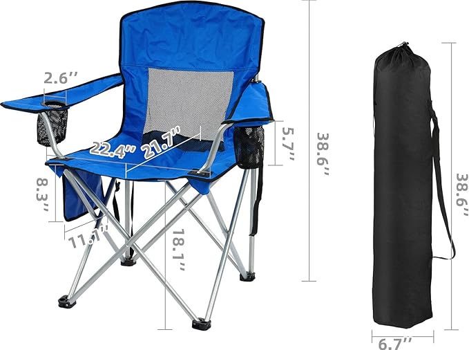 Hexago Camping Chair Portable Folding Outdoor Chair with Armrests Cup Holders &amp Carry Bag Heavy Duty Lawn Chair for Camping