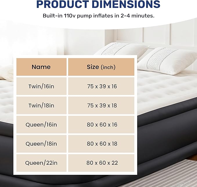 Simple Deluxe Camping Air Mattress with Built-in Electric High-Speed Pump Blow Up Inflatable Airbed with Carrying Bag for Home Guests &amp Travel Waterproof Foldable Portable